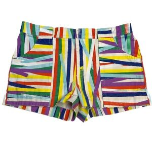 Kate Spade Saturday Shorts Rainbow Striped Chino Sz 6 High Waisted Preppy Summer